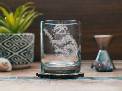 Sloth Glasses | Rainforest Animal Personalized Whiskey, Wine & Beer Glassware, Nature Lover Drinkware, Jungle Themed Decor, Cute Sloth Gift