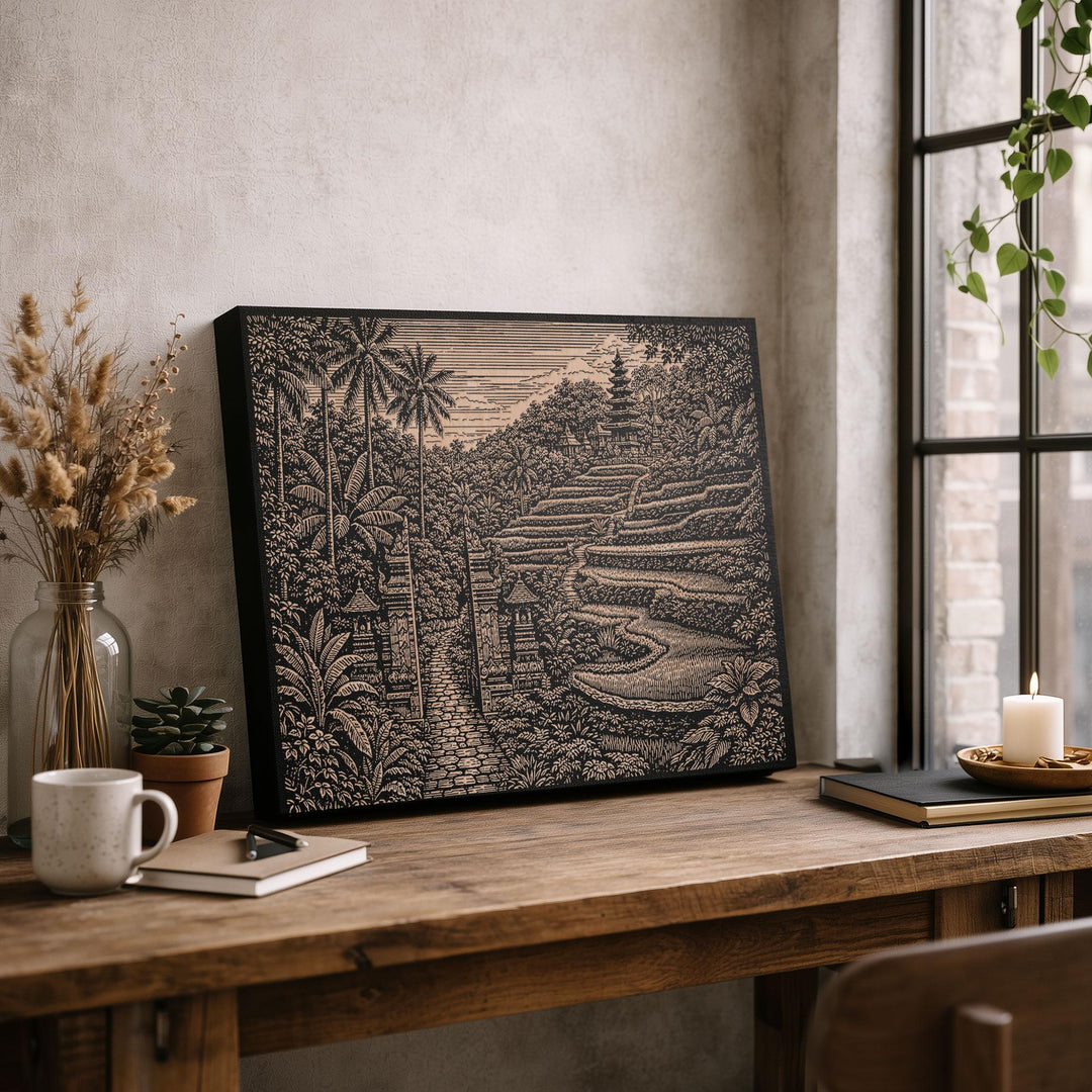 Bali Rice Terrace Engraved Birch Art Panel