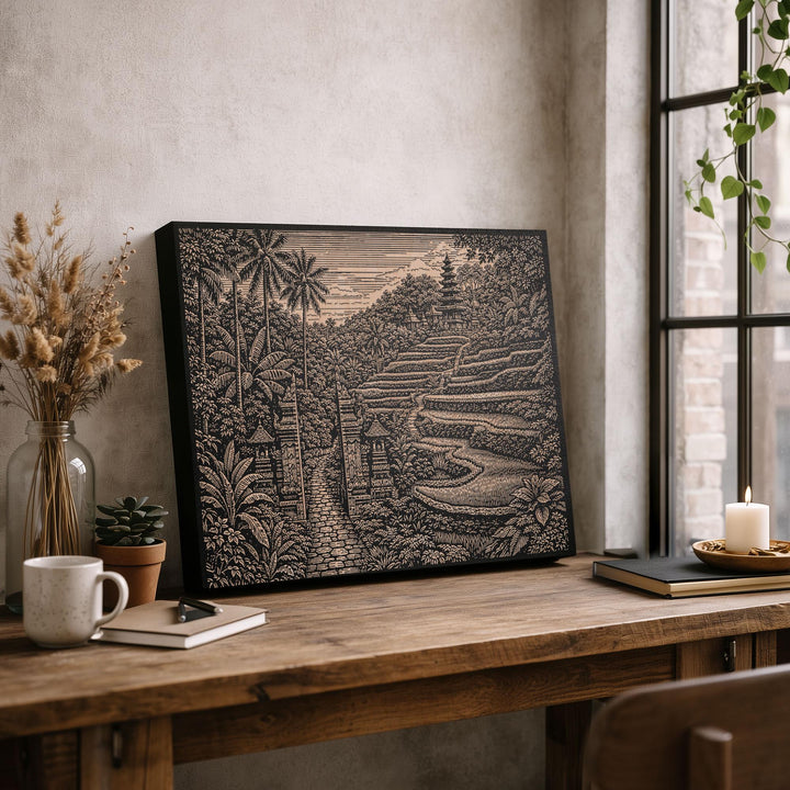 Bali Rice Terrace Engraved Birch Art Panel