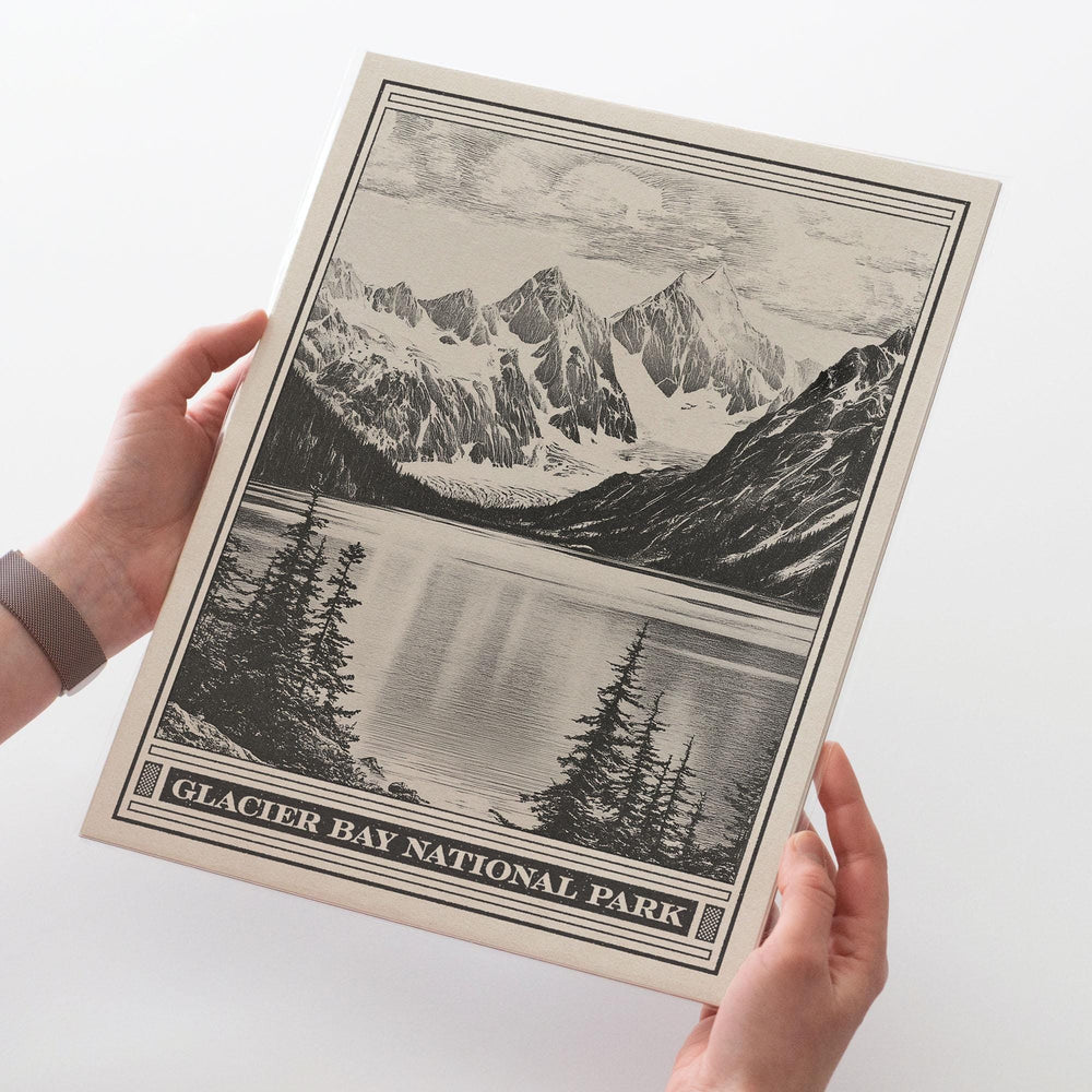 Glacier Bay National Park Lithograph Style Print - Vintage Alaska archival matte fine art print. UNESCO world site. Tarr Inlet. Travel Gift.