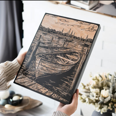 Wooden Row Boat in Marina Wall Art