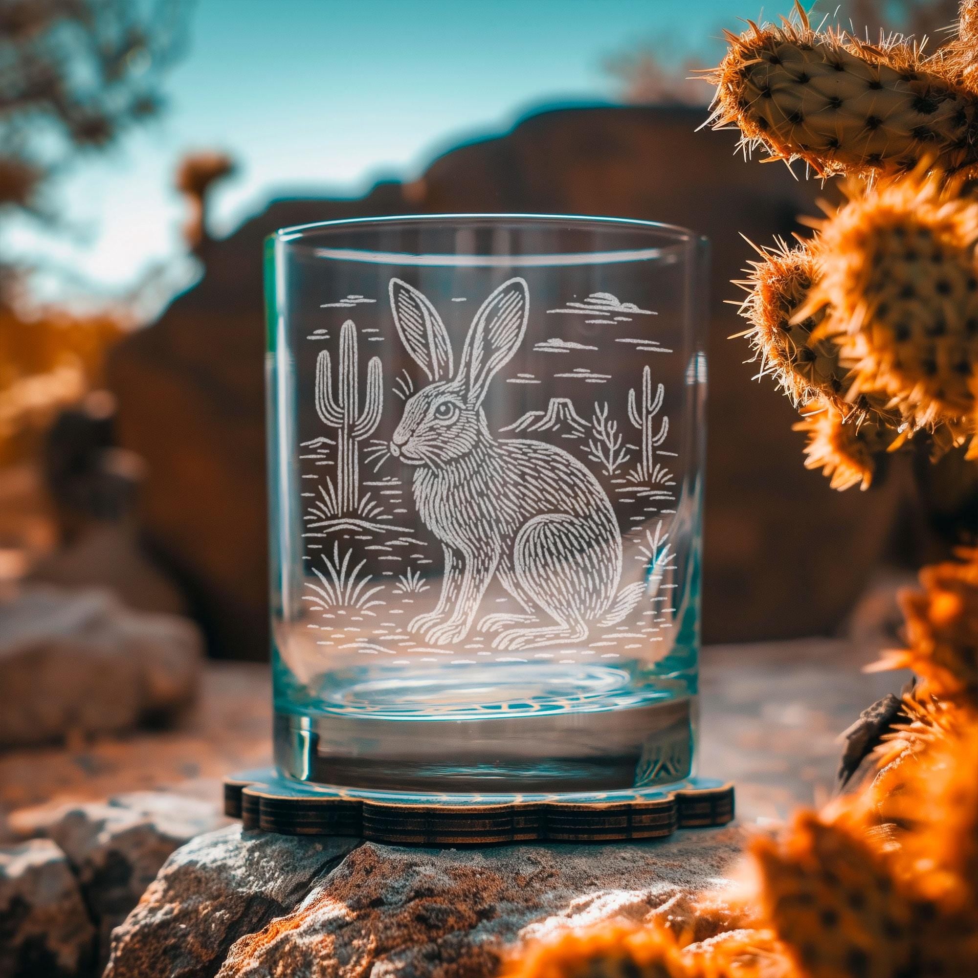 Jack Rabbit Glasses | Laser Etched Desert Hare Barware | Southwest ...