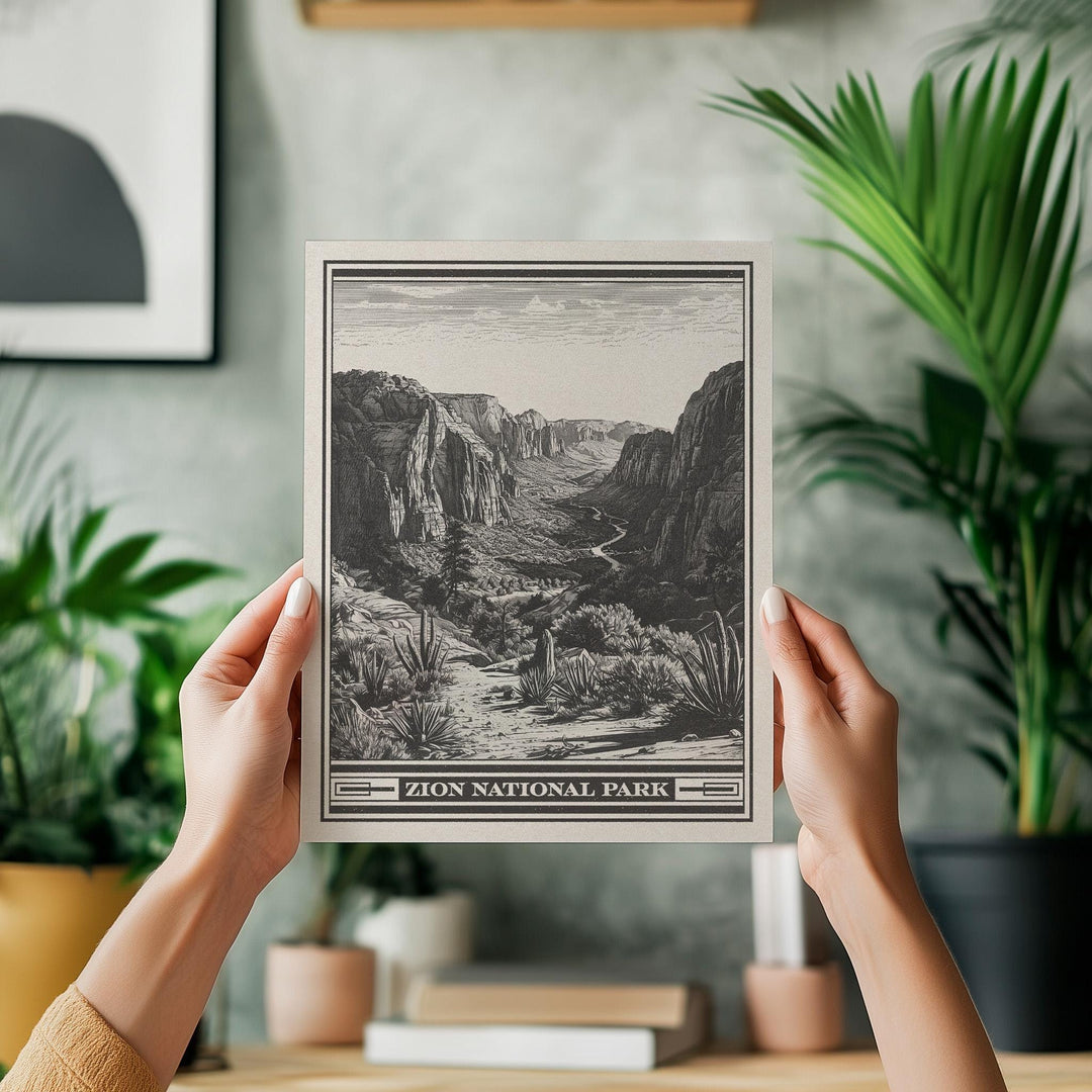 Zion National Park Big Bend of the Virgin River Lithograph - Vintage Utah poster design, archival matte fine art print, Outdoorsy Gift