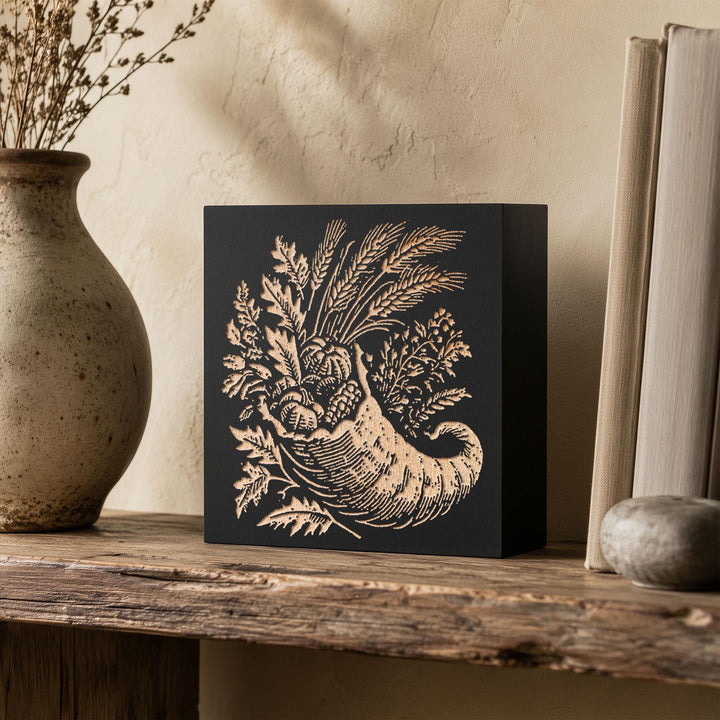 Autumn Cornucopia Engraved Birch Wood Panel