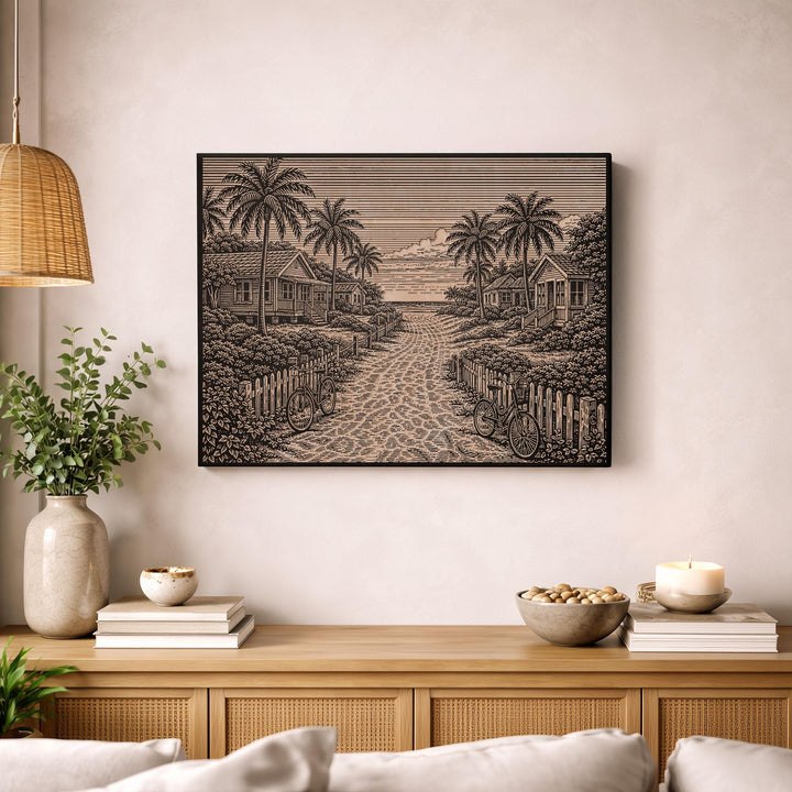 Beach Bungalow Engraved Birch Art Panel