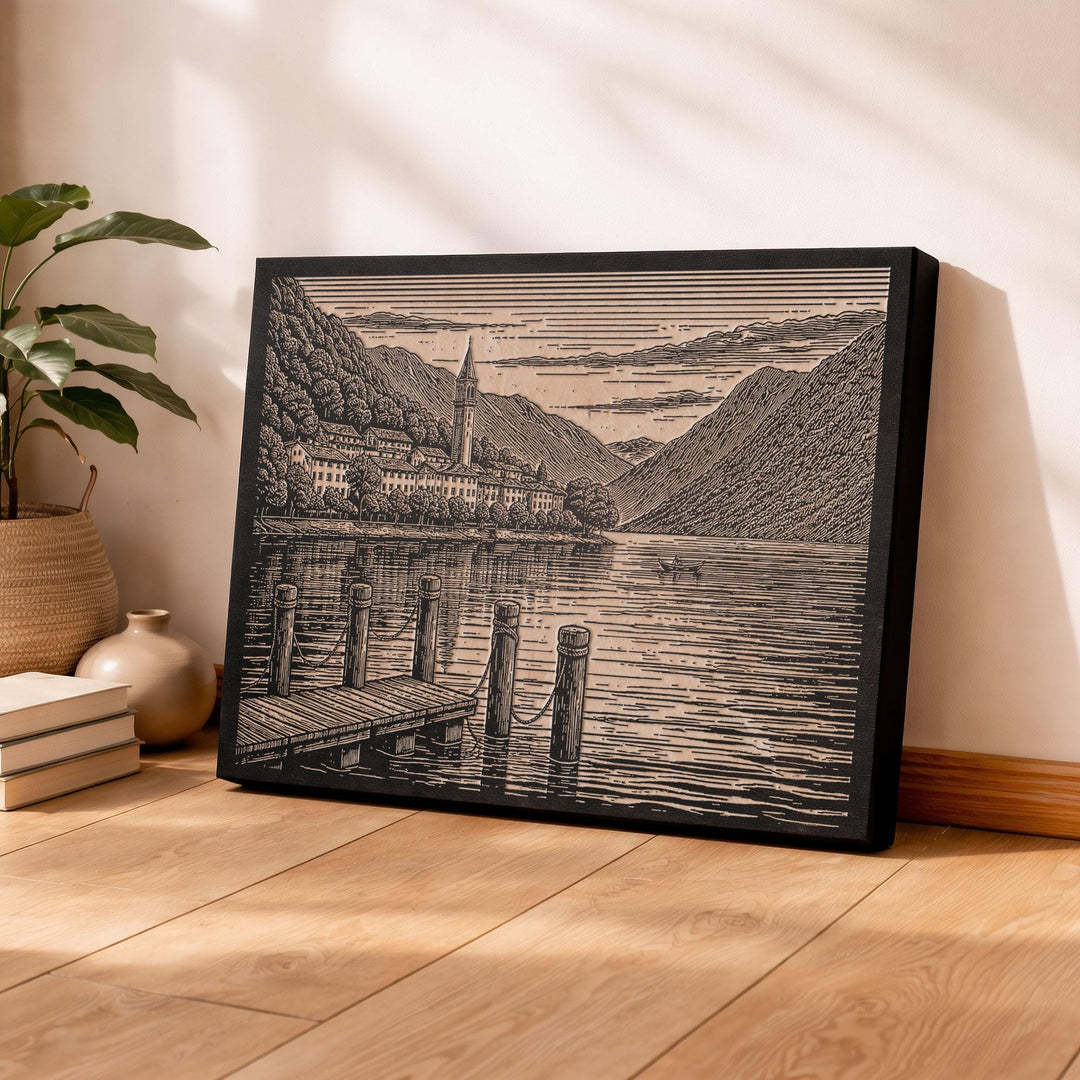 Lake Como Italy Engraved Birch Art Panel