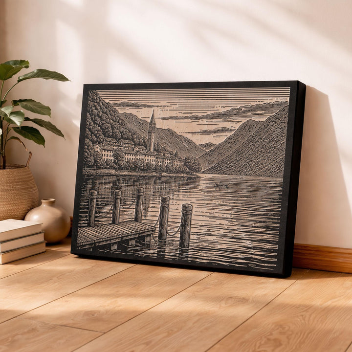 Lake Como Italy Engraved Birch Art Panel