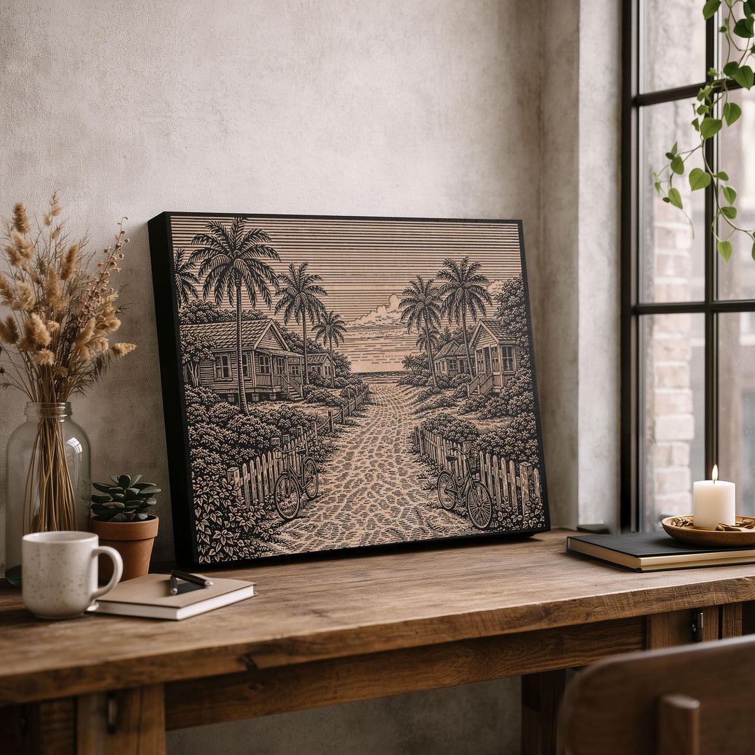 Beach Bungalow Engraved Birch Art Panel