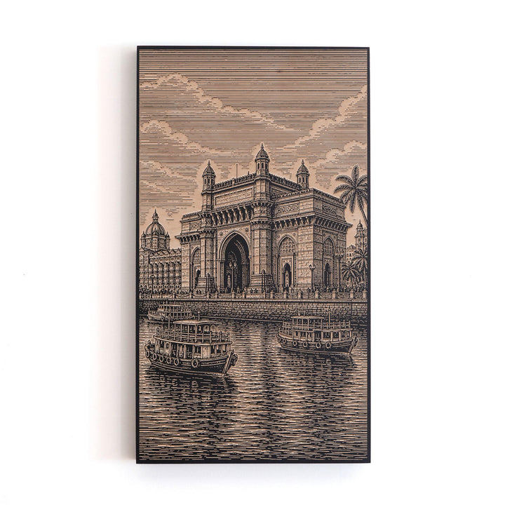 Mumbai Gateway of India Engraved Birch Art Panel