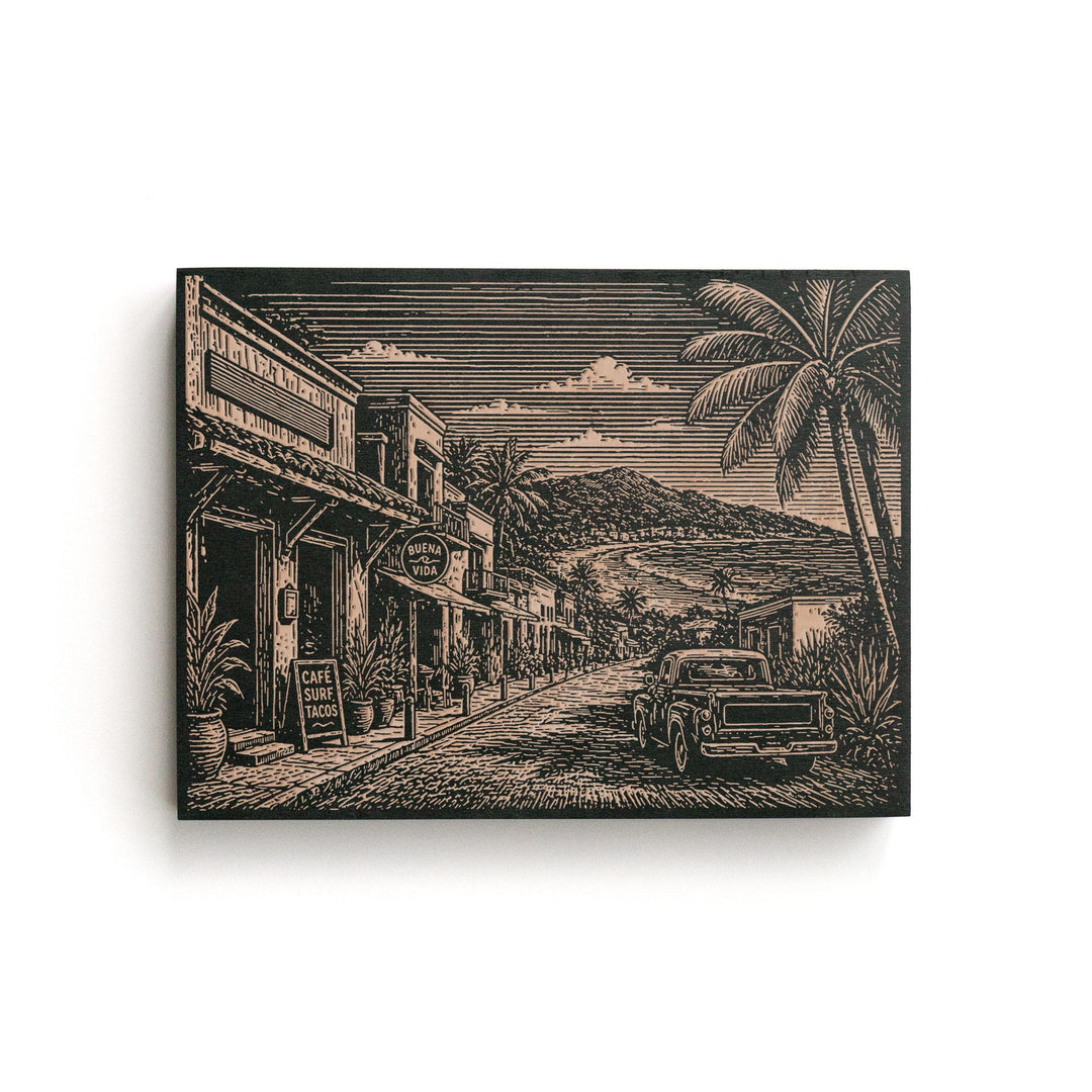 Mexican Surf Town Engraved Birch Art Panel