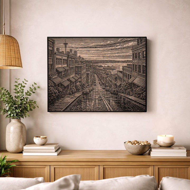 Seattle Market Hill Engraved Birch Art Panel