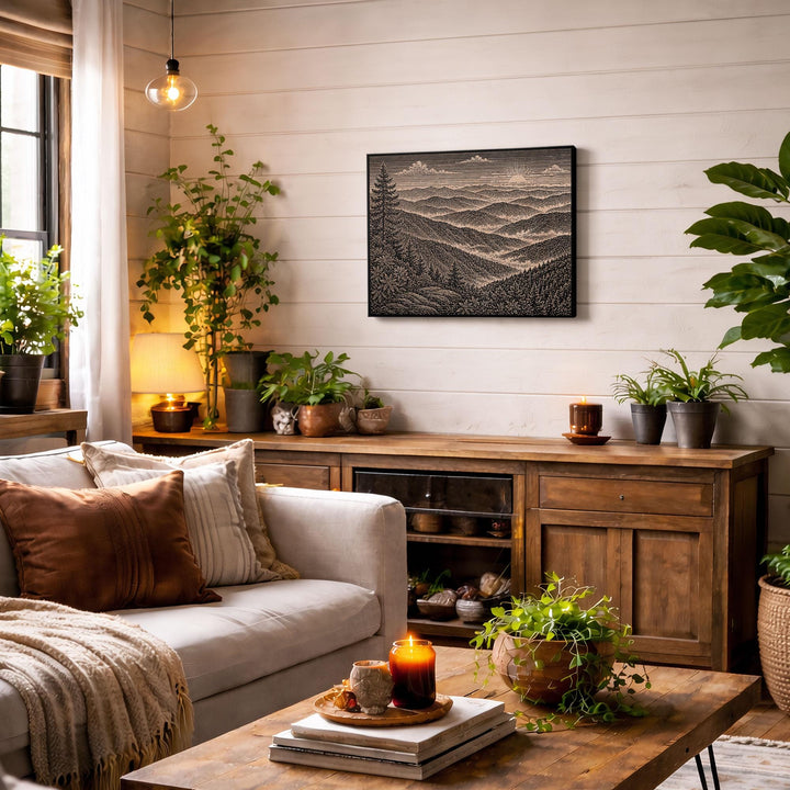 Smoky Mountain Ridges Engraved Birch Art Panel