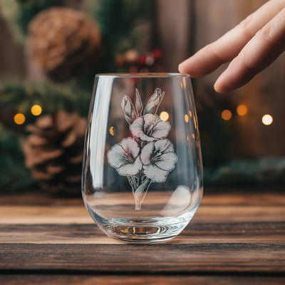 Gladiolus Glasses | August Birth Flower Gift, Flower Themed Personalized Whiskey, Wine & Beer Glassware, Floral Drinkware, Gardener Decor