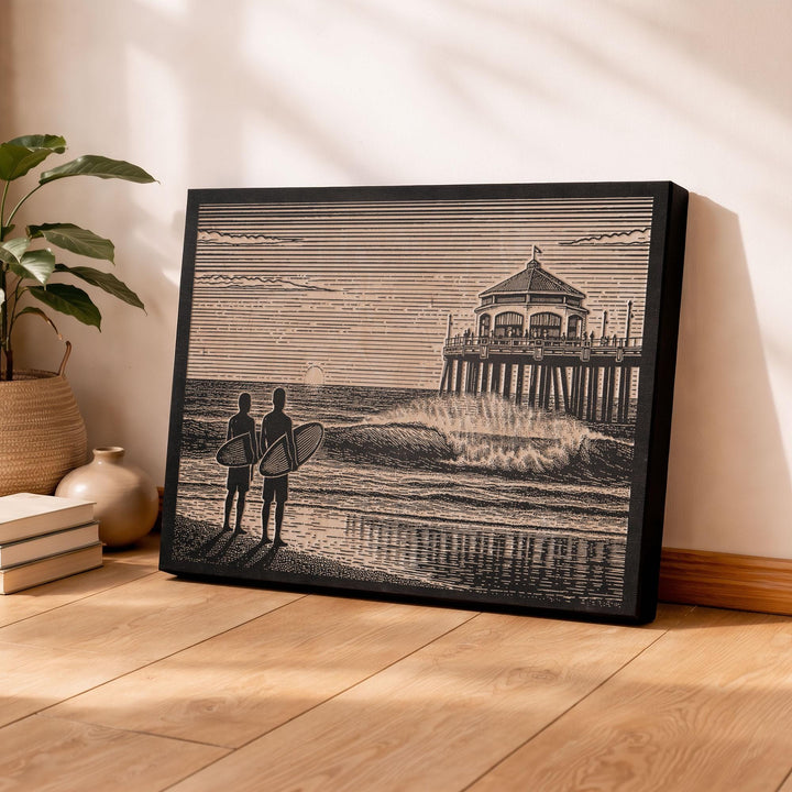 Huntington Beach California Engraved Illustration