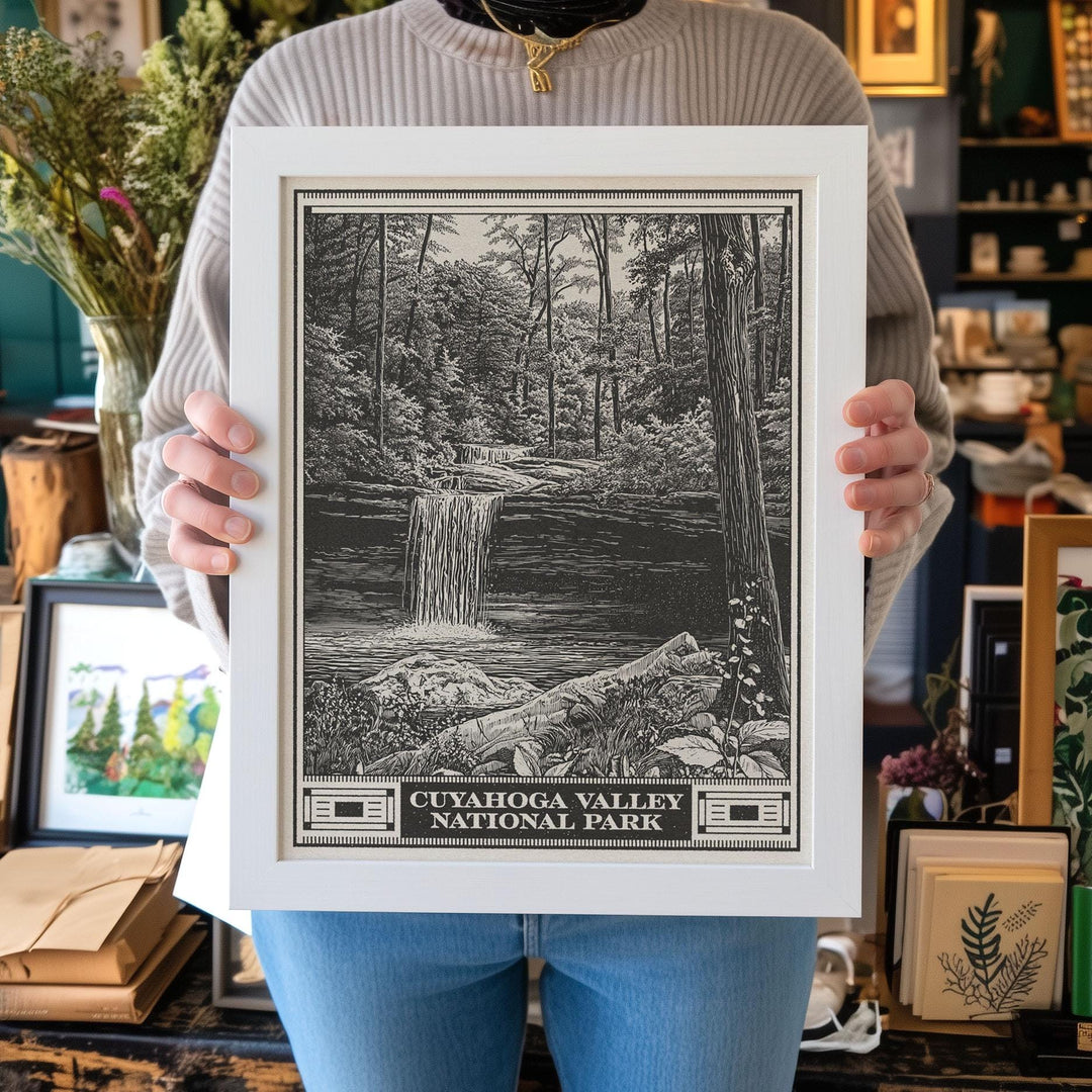 Cuyahoga Valley National Park Lithograph Style Print - Vintage Ohio archival matte fine art print. Brandywine Creek Waterfall. Hiker Gift.