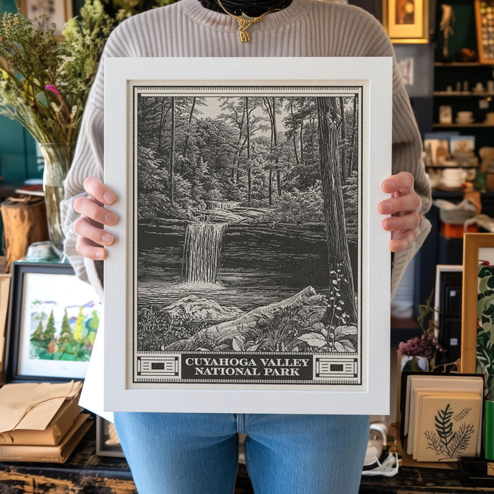 Cuyahoga Valley National Park Lithograph Style Print - Vintage Ohio archival matte fine art print. Brandywine Creek Waterfall. Hiker Gift.