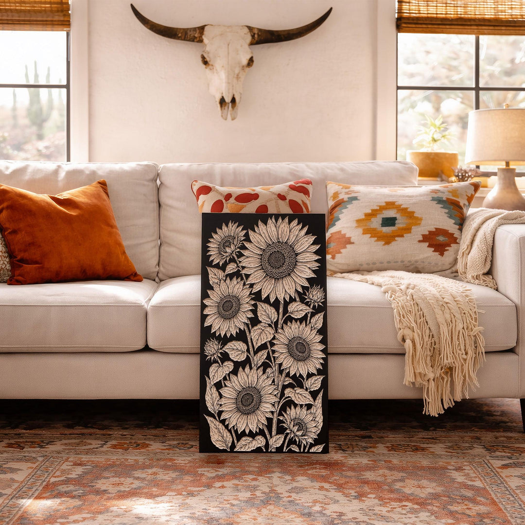 Sunflowers Engraved Birch Art Panel
