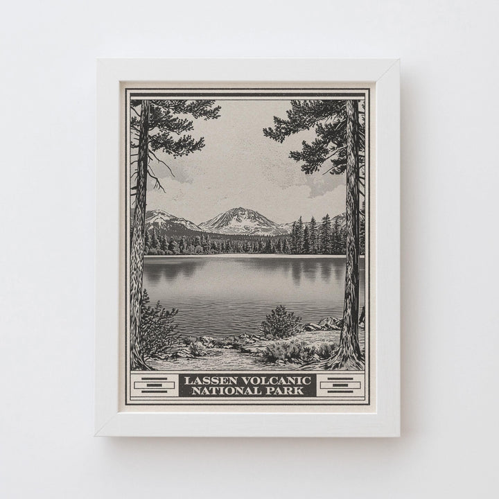 Lassen Volcanic National Park Lithograph Style Print - Vintage California archival matte fine art print. Lake Helen Shasta Cascade Gift
