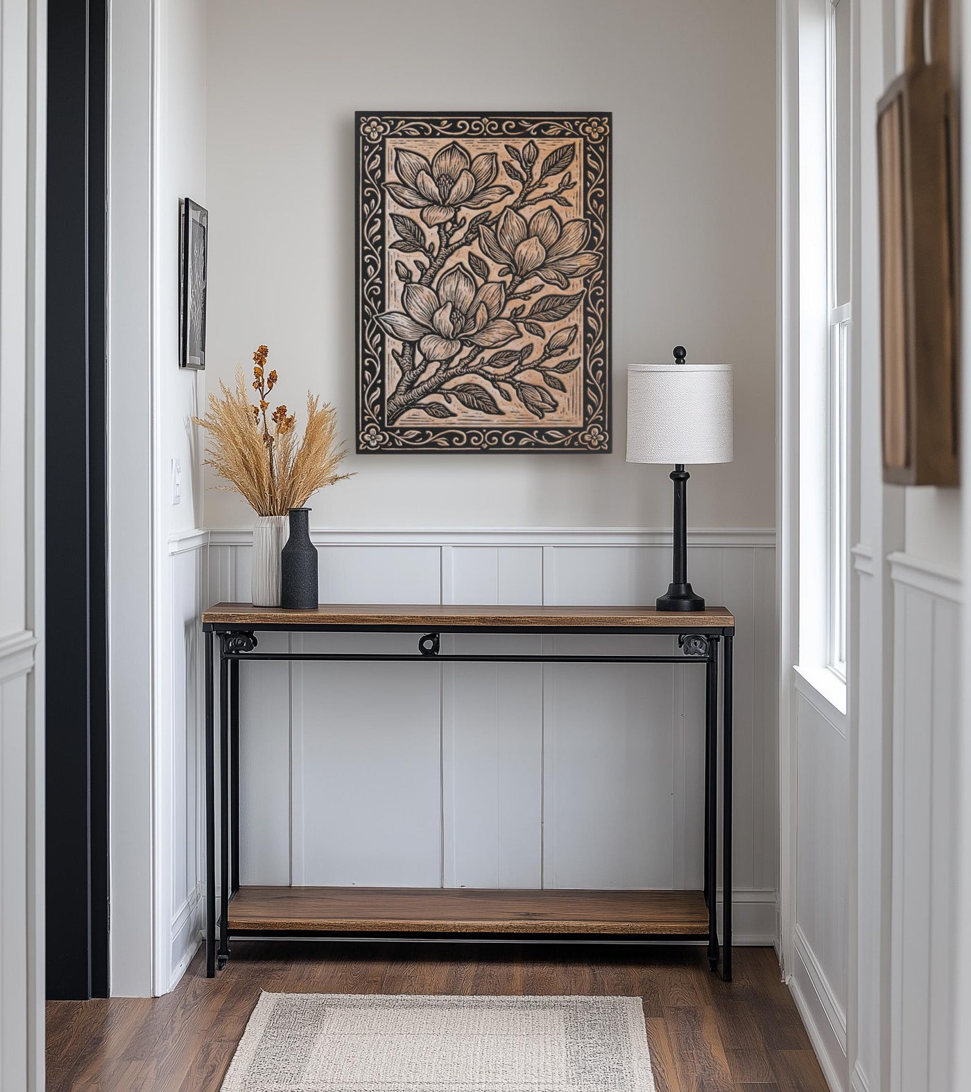 Magnolia Blossoms Engraved Birch Illustration