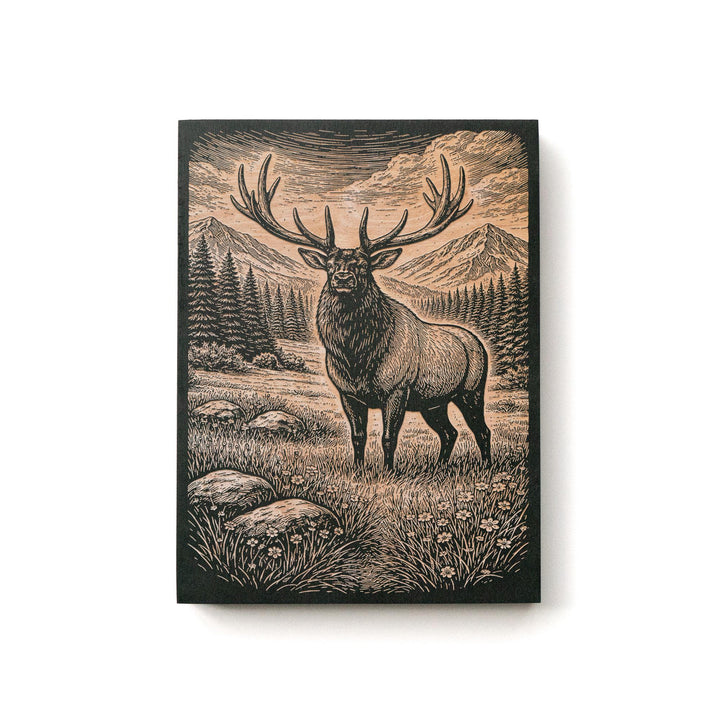 Majestic Elk in Alpine Meadow Engraved Birch Art Panel