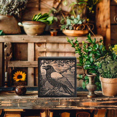 Crow Engraved Birch Wood Panel