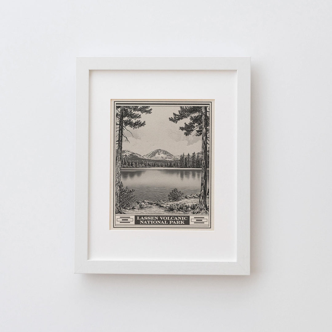 Lassen Volcanic National Park Lithograph Style Print - Vintage California archival matte fine art print. Lake Helen Shasta Cascade Gift