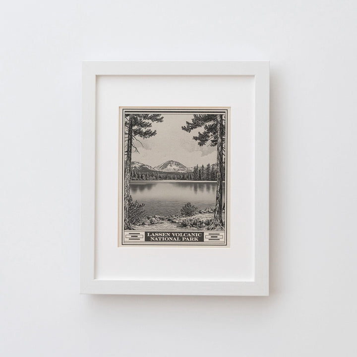 Lassen Volcanic National Park Lithograph Style Print - Vintage California archival matte fine art print. Lake Helen Shasta Cascade Gift