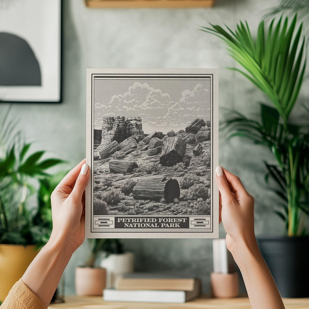 Petrified Forest Park Lithograph Style Print - Vintage Arizona archival matte fine art print. Rainbow Forest Newspaper Rock Desert West Gift