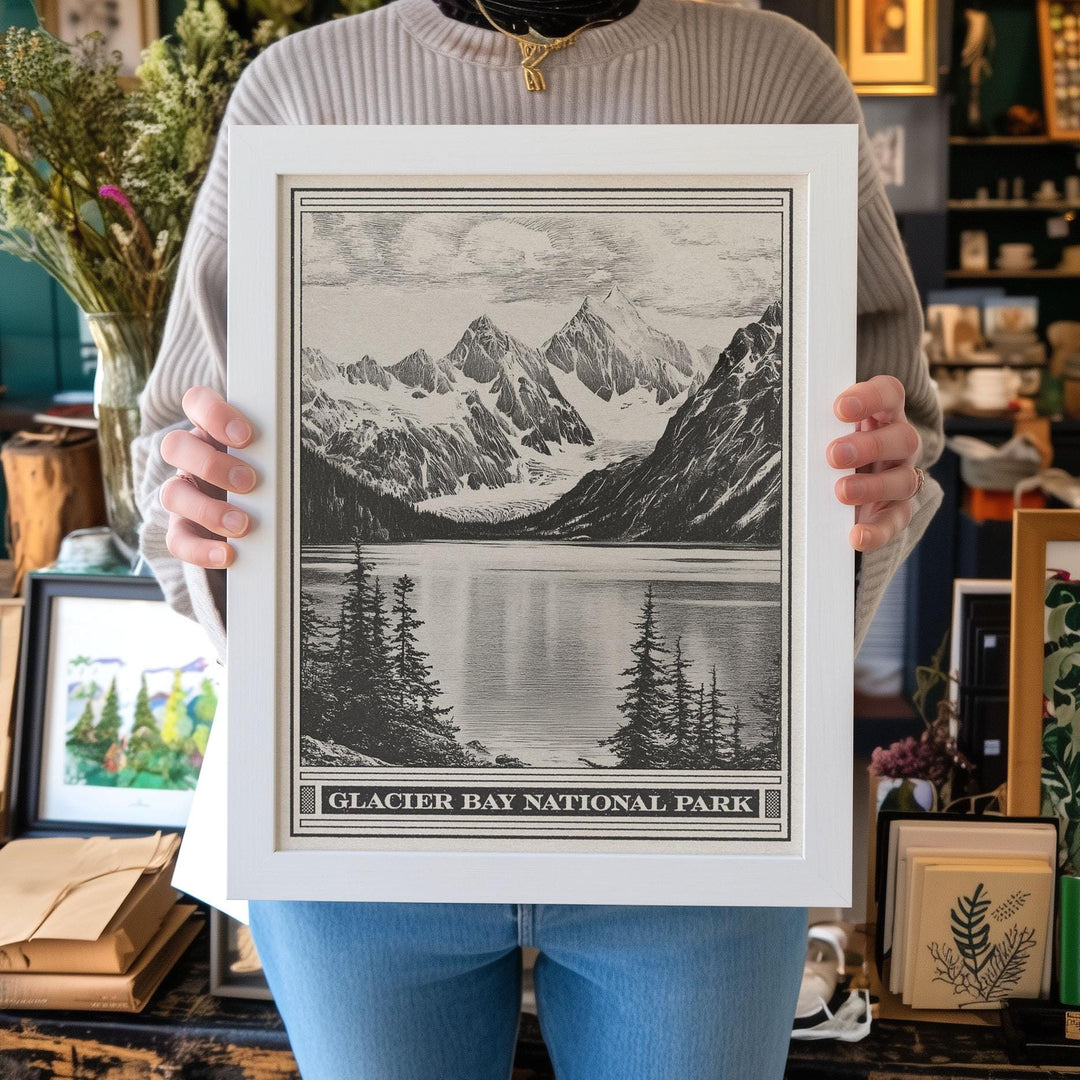 Glacier Bay National Park Lithograph Style Print - Vintage Alaska archival matte fine art print. UNESCO world site. Tarr Inlet. Travel Gift.
