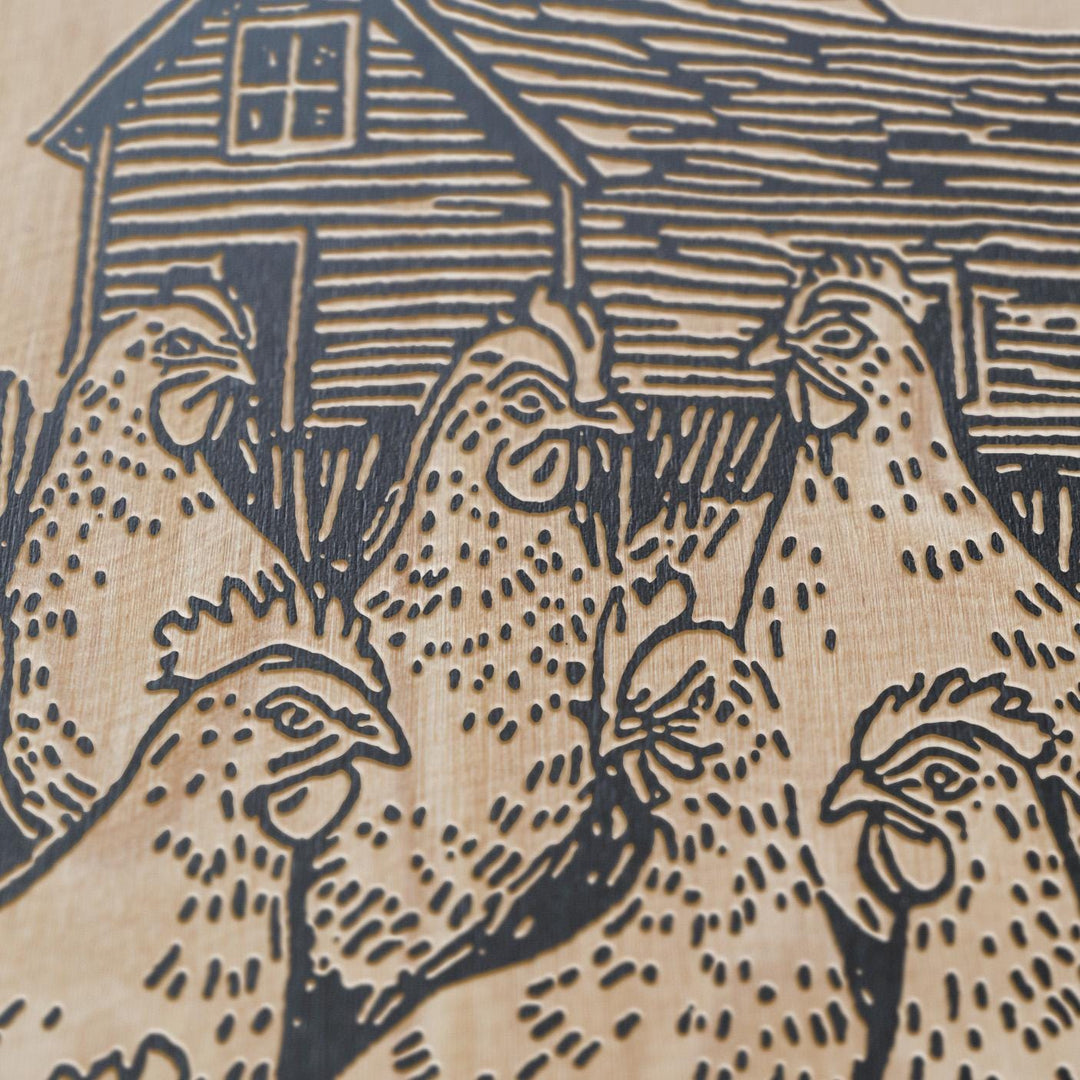 Chickens Engraved Illustration