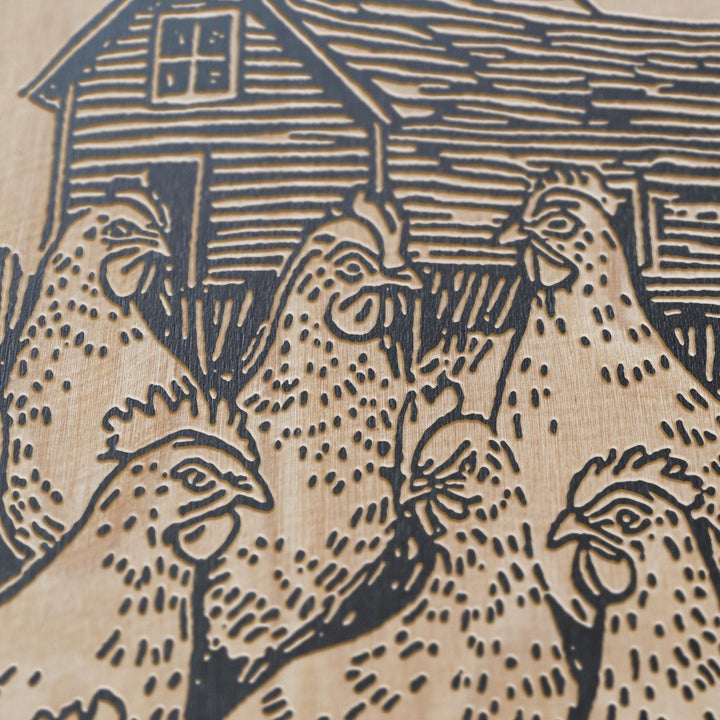 Chickens Engraved Illustration