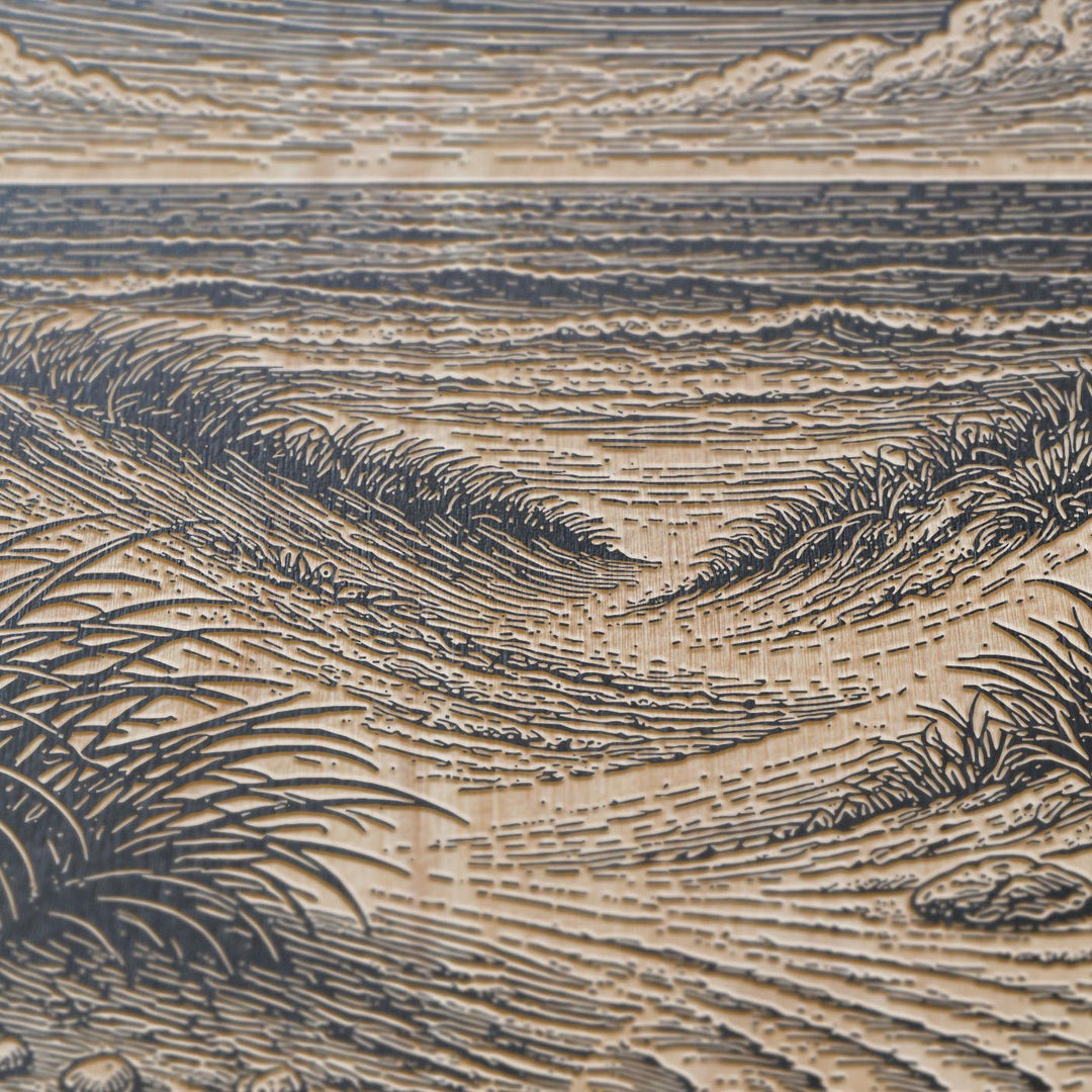Serene Coastal Path with Beach Grass Engraved Birch Art Panel