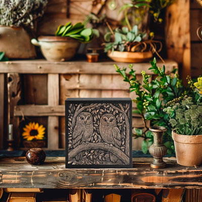 Barn Owl Couple Engraved Birch Wood Panel