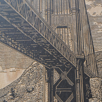 Golden Gate Bridge Scene Engraved Illustration