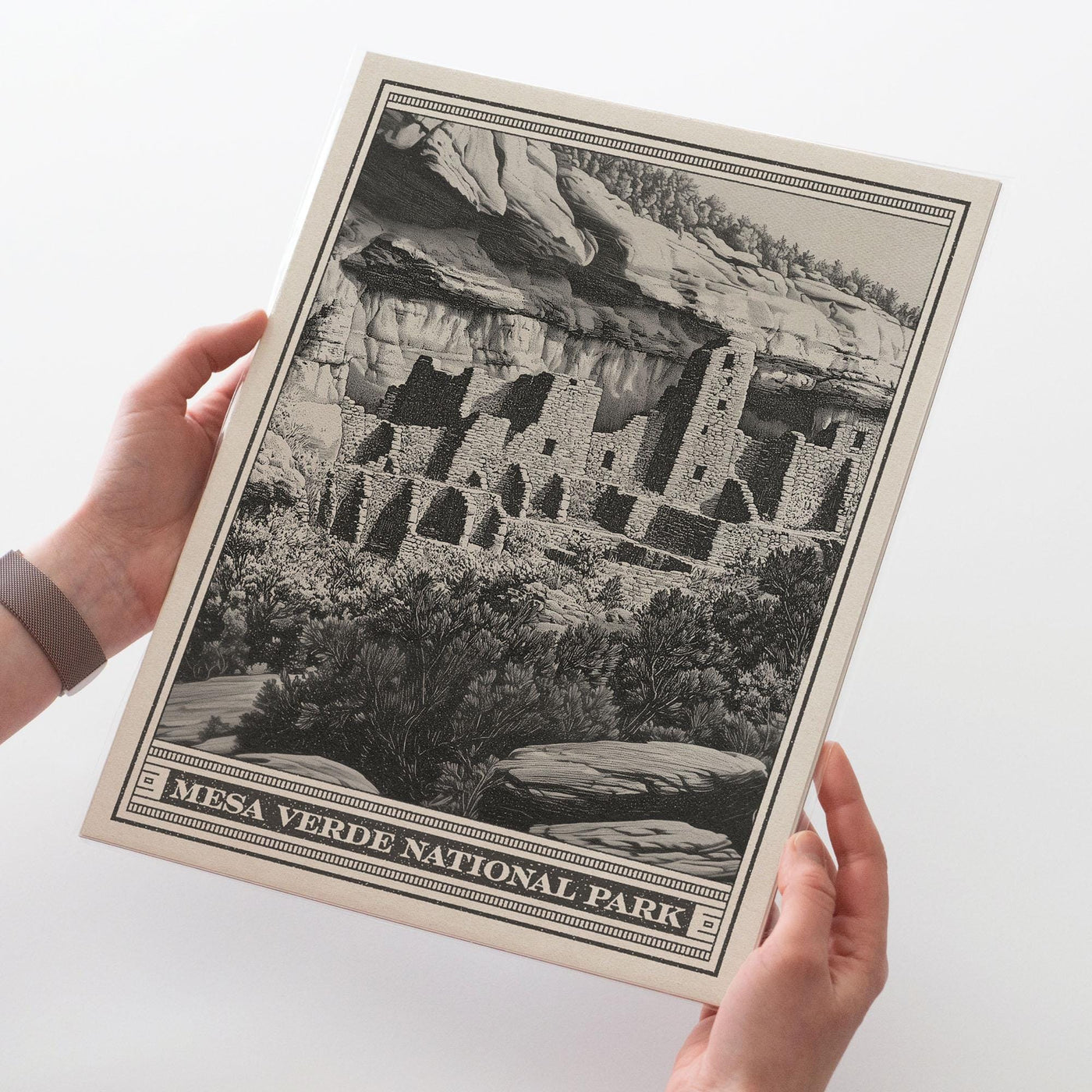 Mesa Verde National Park Lithograph Style Print - Vintage Colorado archival matte fine art print. Puebloan cliff dwellings. Western Gift