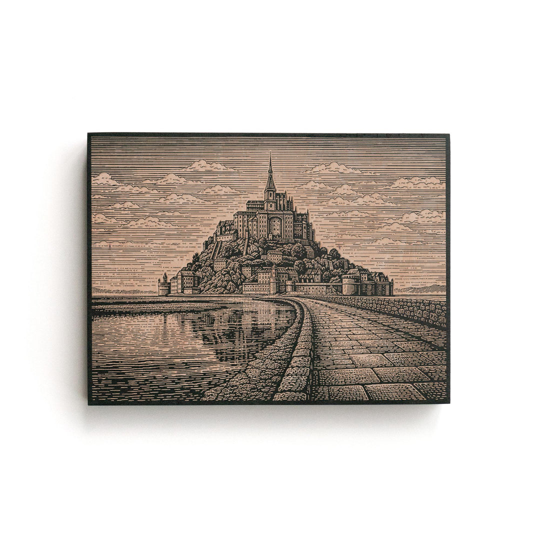Mont Saint-Michel Engraved Birch Art Panel