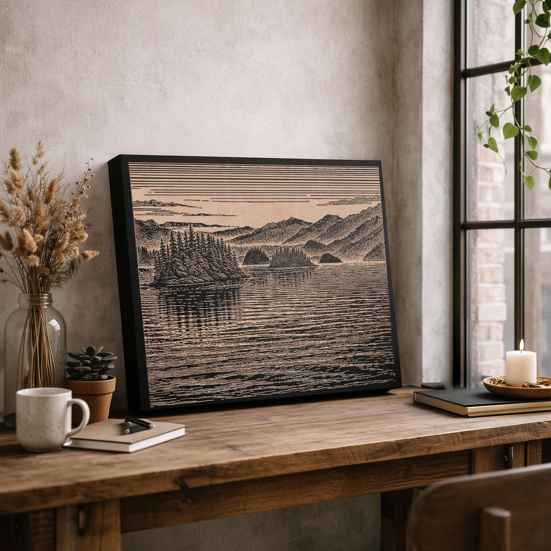 Inside Passage British Columbia Engraved Birch Art Panel