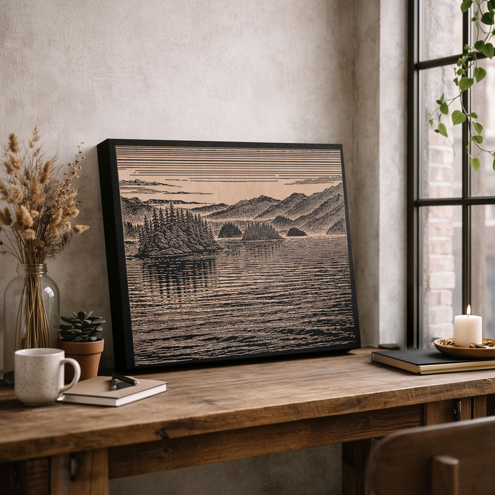 Inside Passage British Columbia Engraved Birch Art Panel