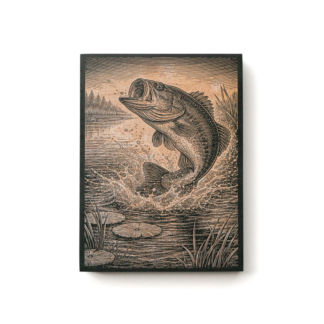 Leaping Bass Engraved Birch Art Panel