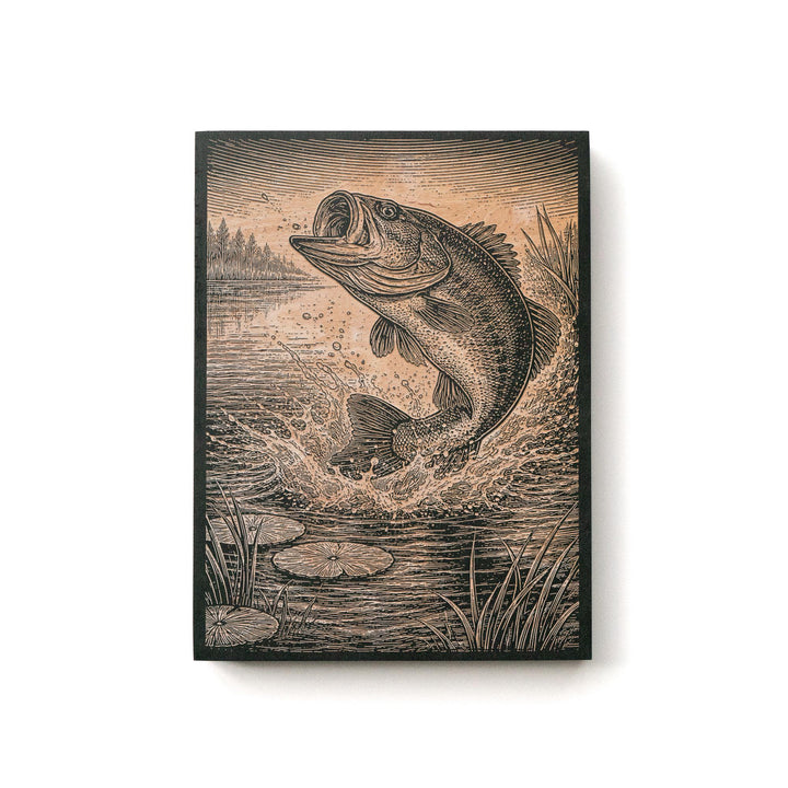 Leaping Bass Engraved Birch Art Panel