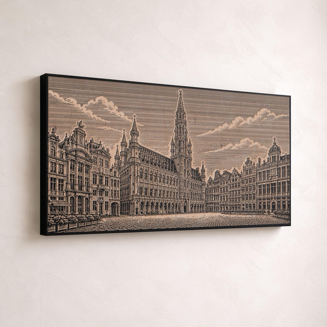 Brussels Grand Place Engraved Birch Art Panel
