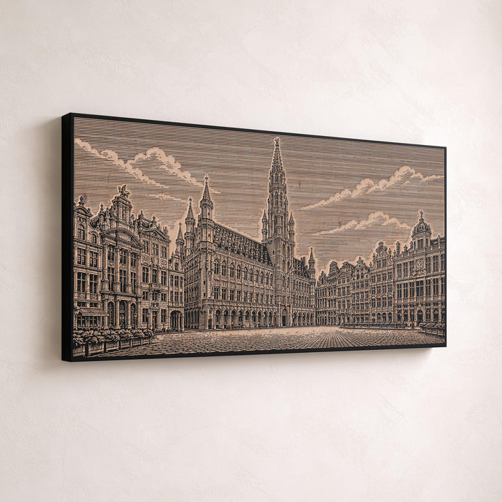 Brussels Grand Place Engraved Birch Art Panel