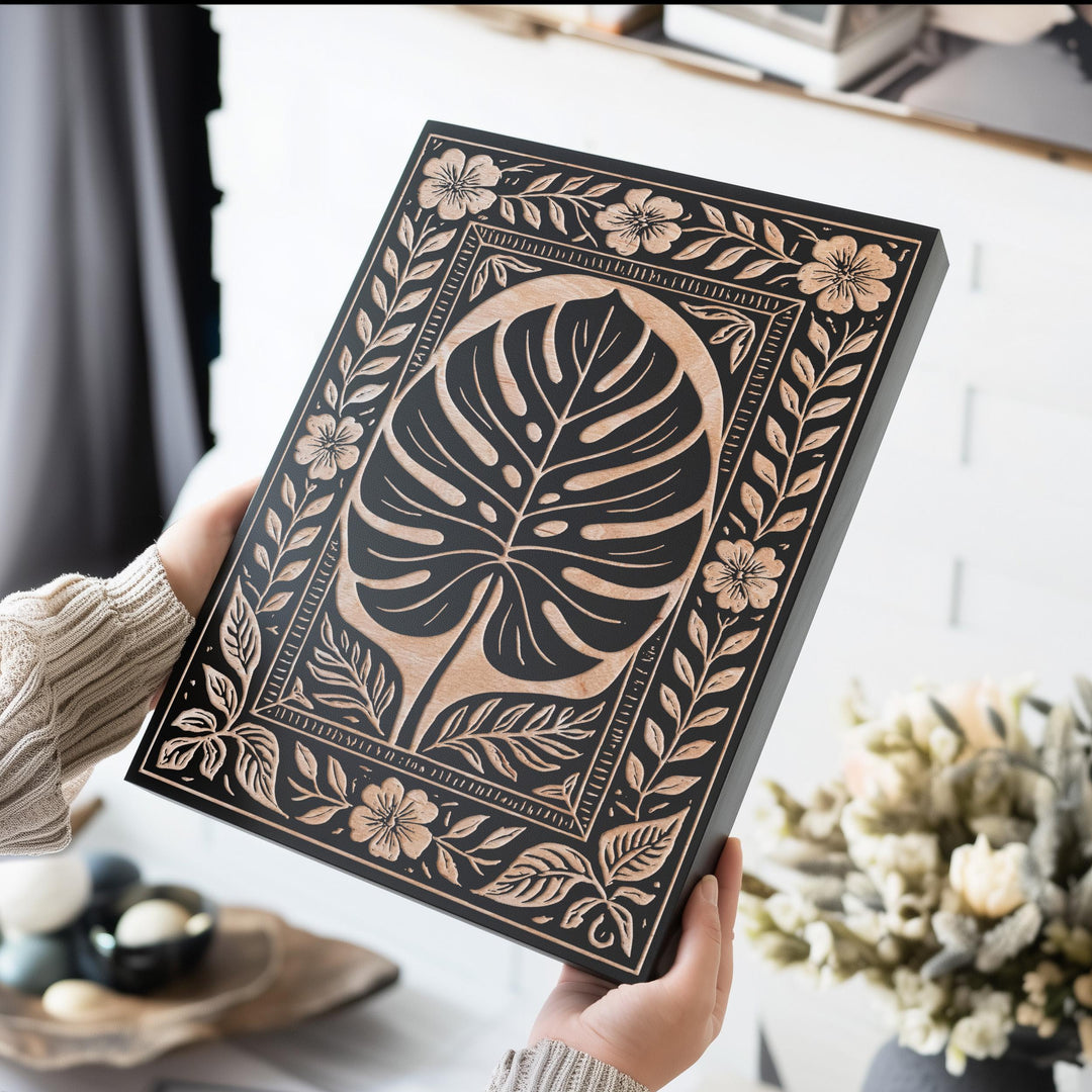 Monstera Leaf Engraved Birch Illustration
