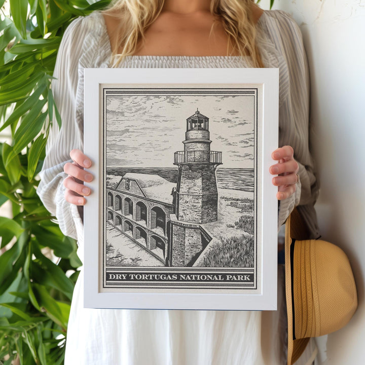 Dry Tortugas National Park Lithograph Style Print - Vintage Florida archival matte fine art print. Fort Jefferson Garden Key. Travel Gift.