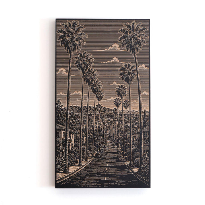 Los Angeles Palm Trees Engraved Birch Art Panel