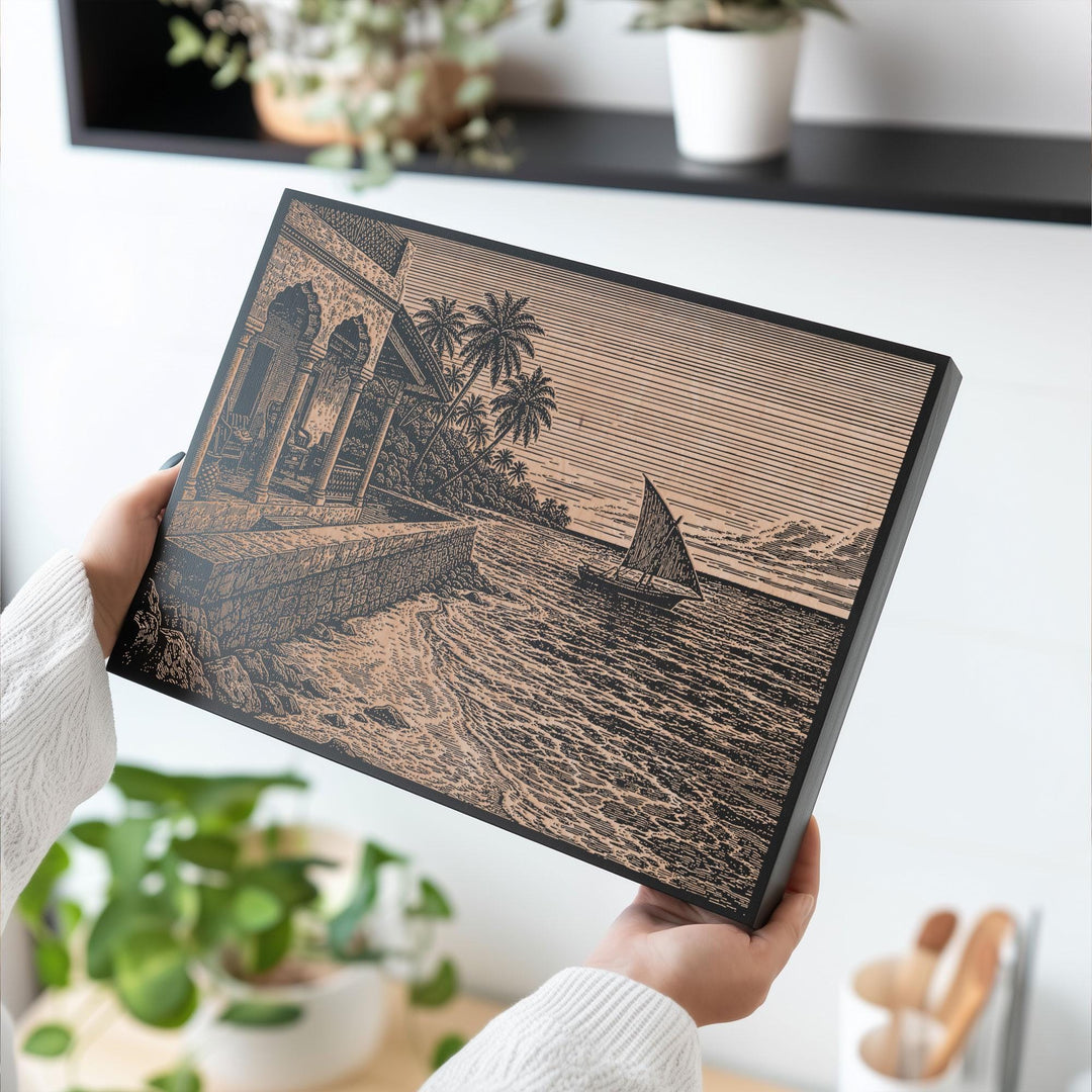Zanzibar Coastal Engraved Birch Art Panel