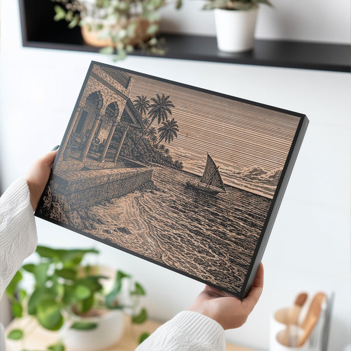 Zanzibar Coastal Engraved Birch Art Panel