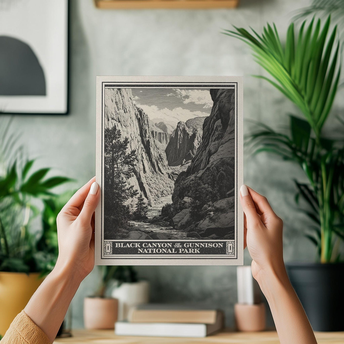 Black Canyon of the Gunnison National Park Lithograph Style Print - Vintage Colorado archival matte fine art print. Mountain Hiking gift