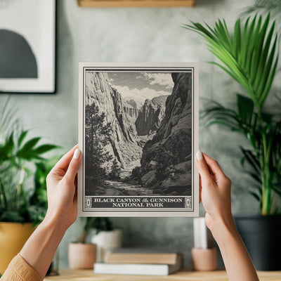 Black Canyon of the Gunnison National Park Lithograph Style Print - Vintage Colorado archival matte fine art print. Mountain Hiking gift