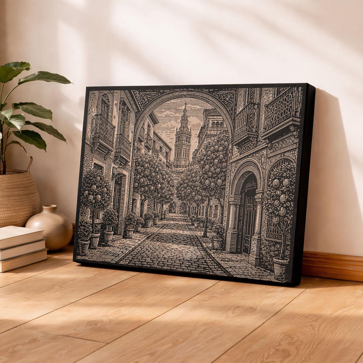 Seville Giralda Street Engraved Birch Art Panel